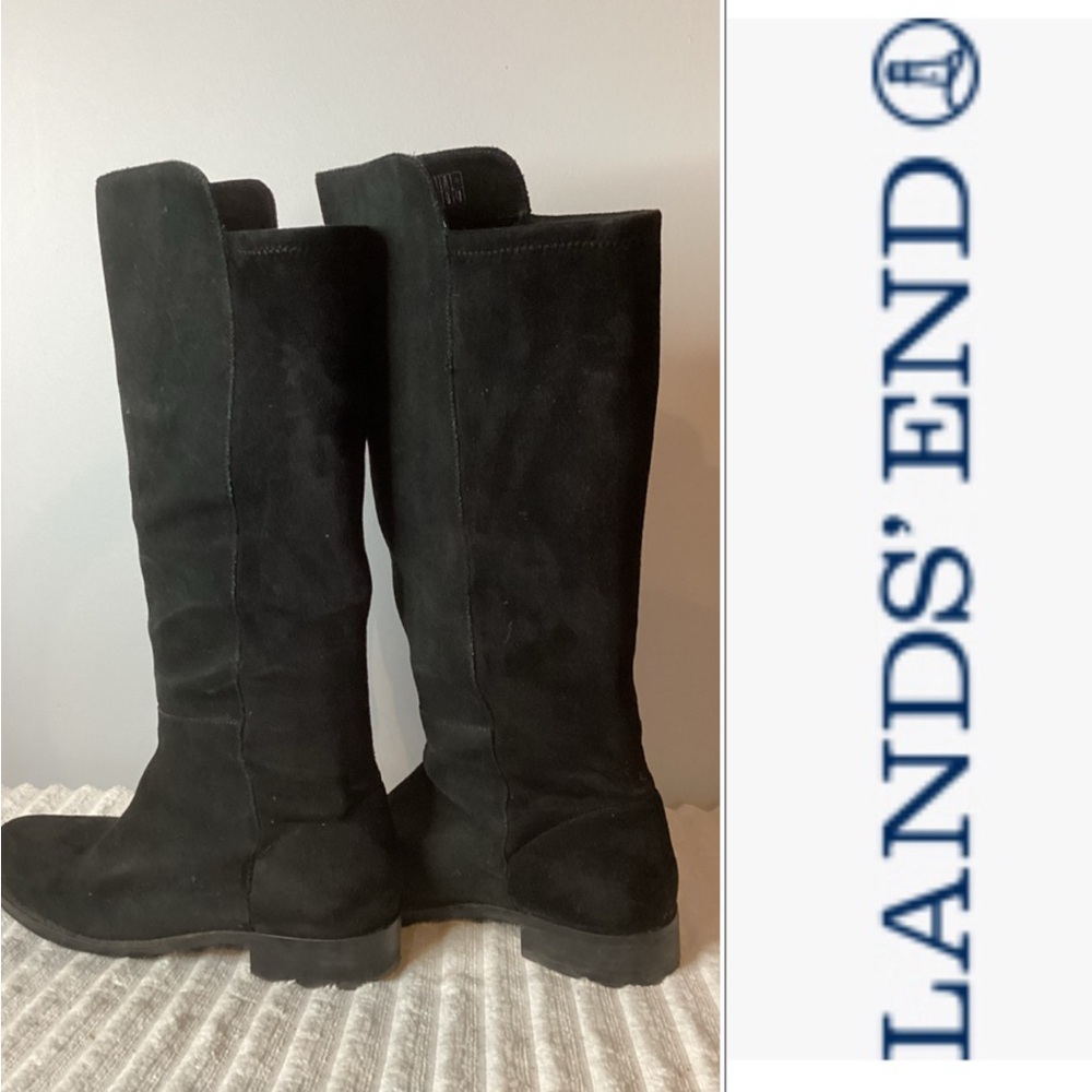 Lands’End tall stretch black suede boot size 8
